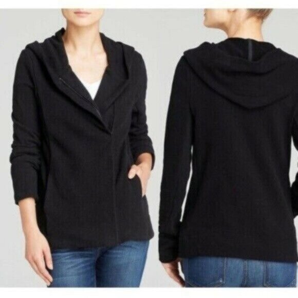 Standard James Perse | Moto Zip Up Hooded Sweater Jacket Black - Picture 1 of 12